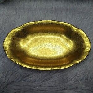 Vintage Wheeling Decorating Co Gold Etched Rose Daisy Floral Trinket Candy Dish